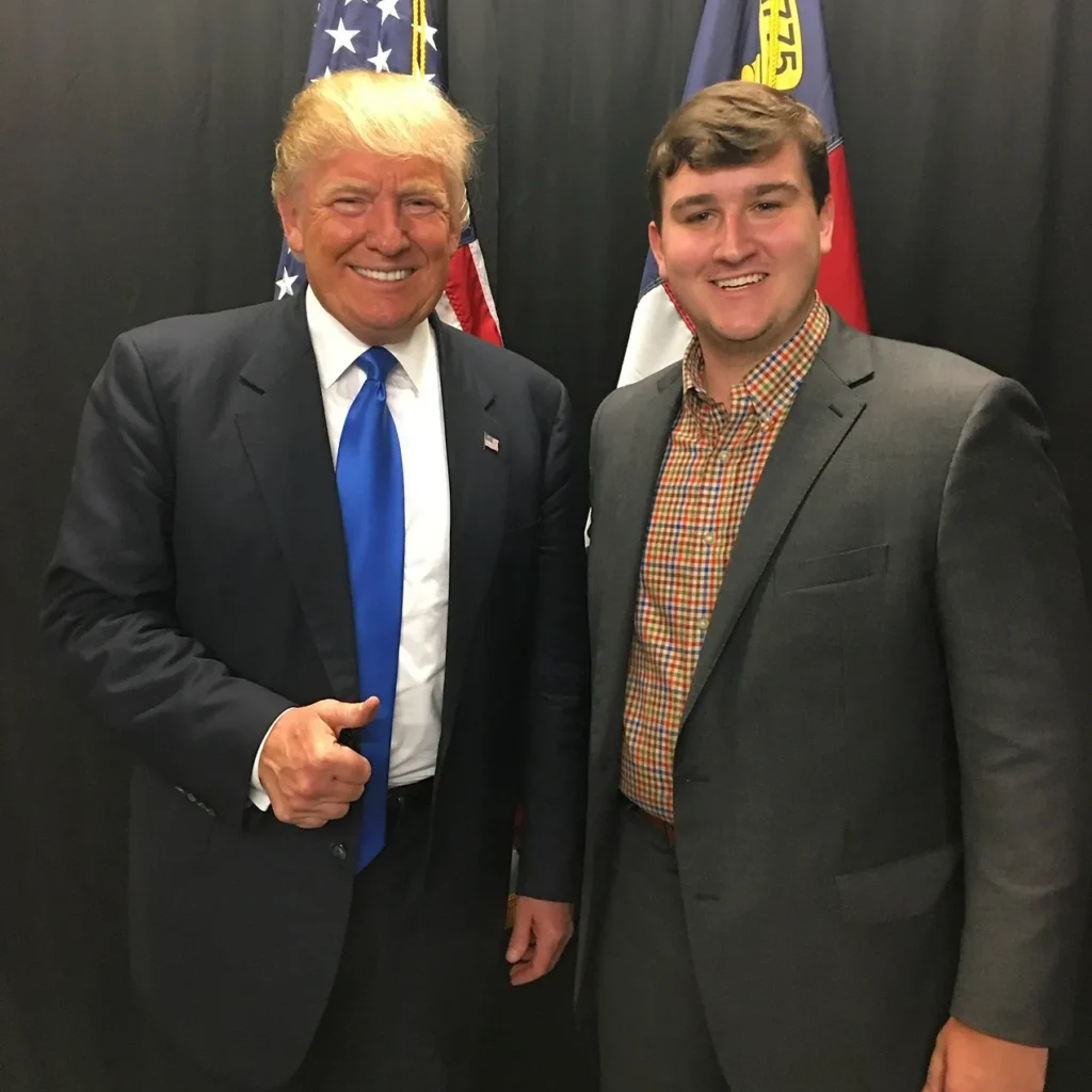 On his campaign website, Addison McDowell has a link to a fundraising page and three static images. Prominently displayed: a photo with former President Donald Trump.